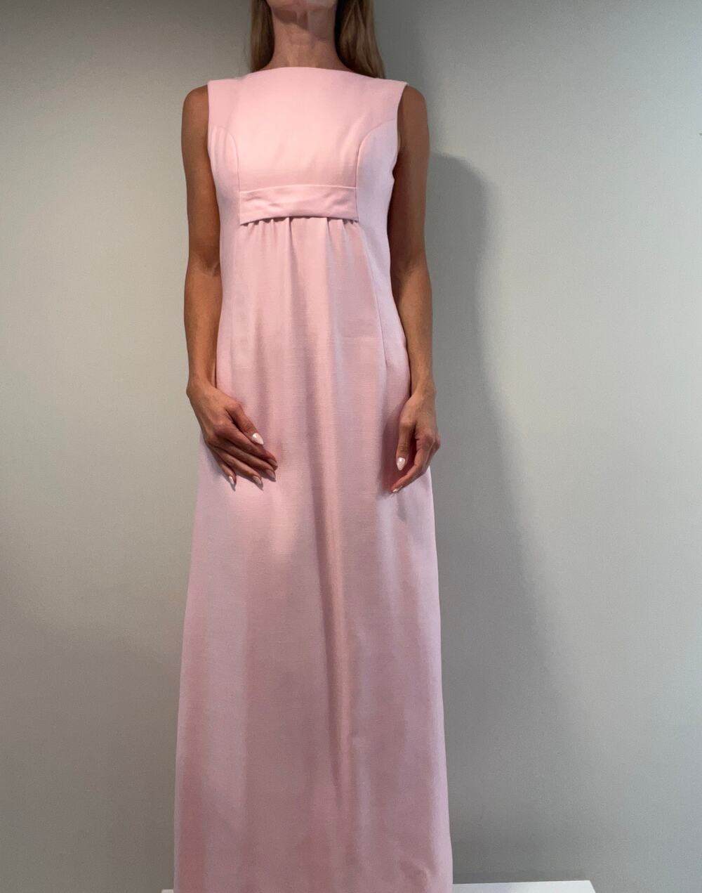 Vintage 1960s -70s Lord & Taylor Sleeveless Column Gown Pink Small Med JL